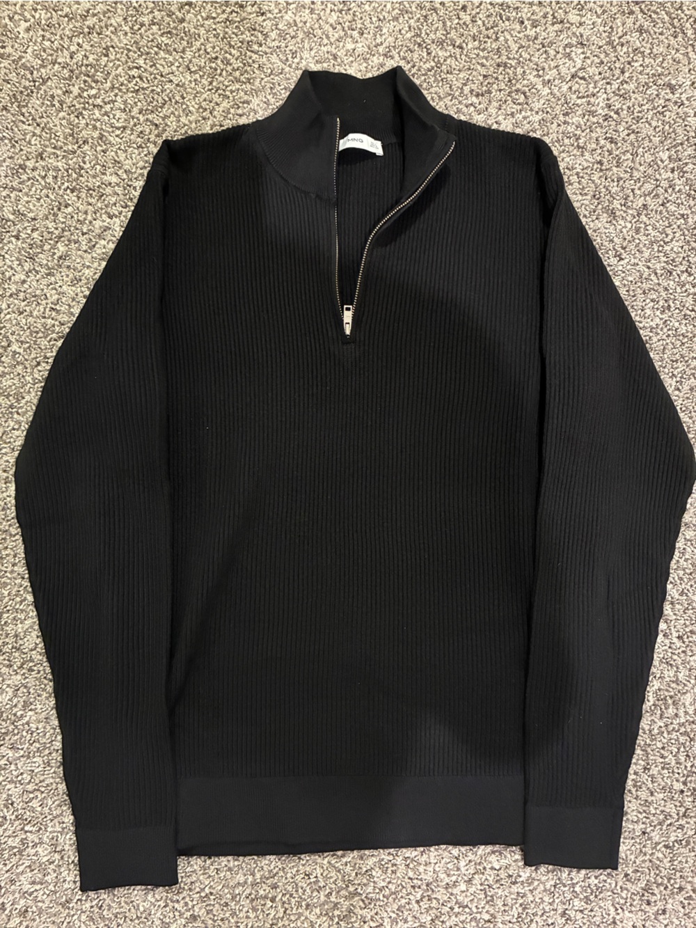 Mango Black Ribbed Half-Zip Sweater